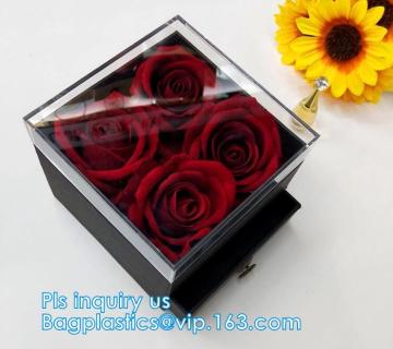 rose flower cardboard box, cardboard gift flower box with clear window, flower box package gift clear flower box