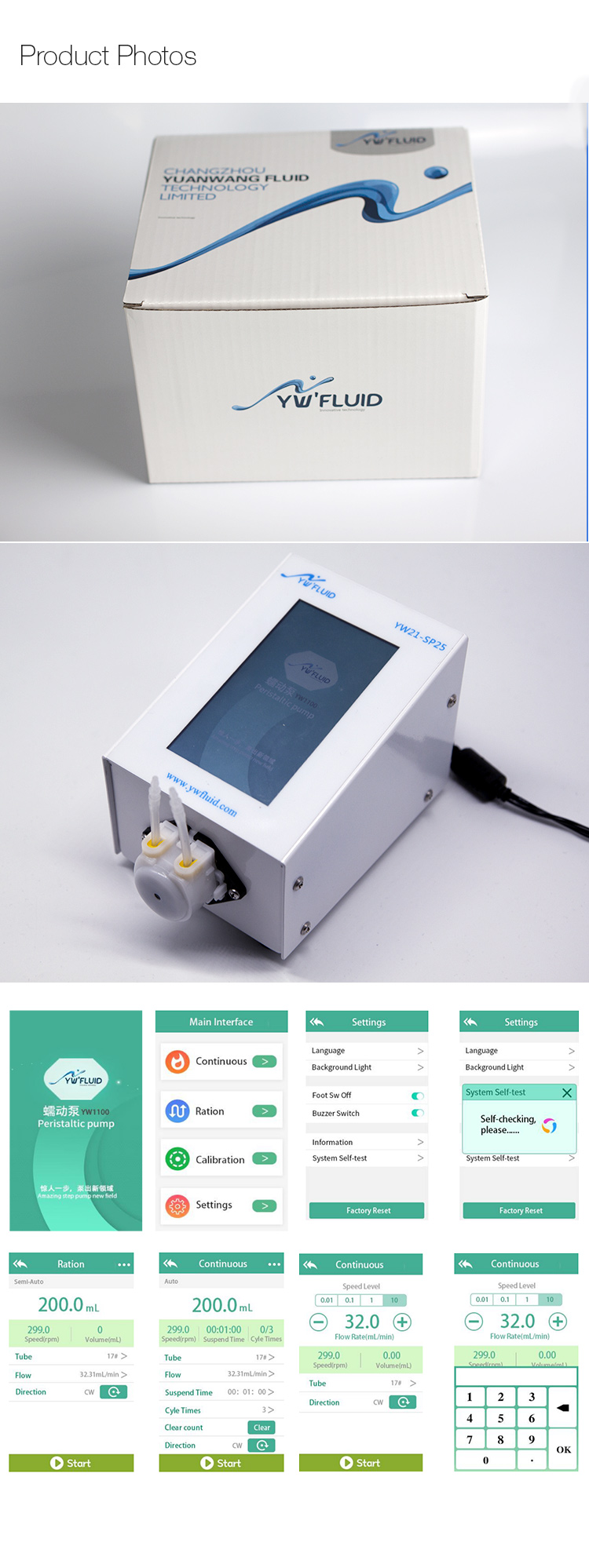 YWfluid 12v Touch Screen Control Peristaltic Pump with LCD screen used for Laboratory analysis