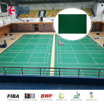 Green color 7.0mm badminton flooring with paint lines