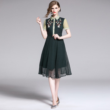 Ladies Collar Embroidered Dress