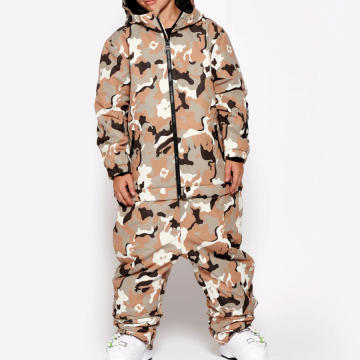 Brown Camo Printed Kids Waterproof Ski Suit (Jacket and Pants)