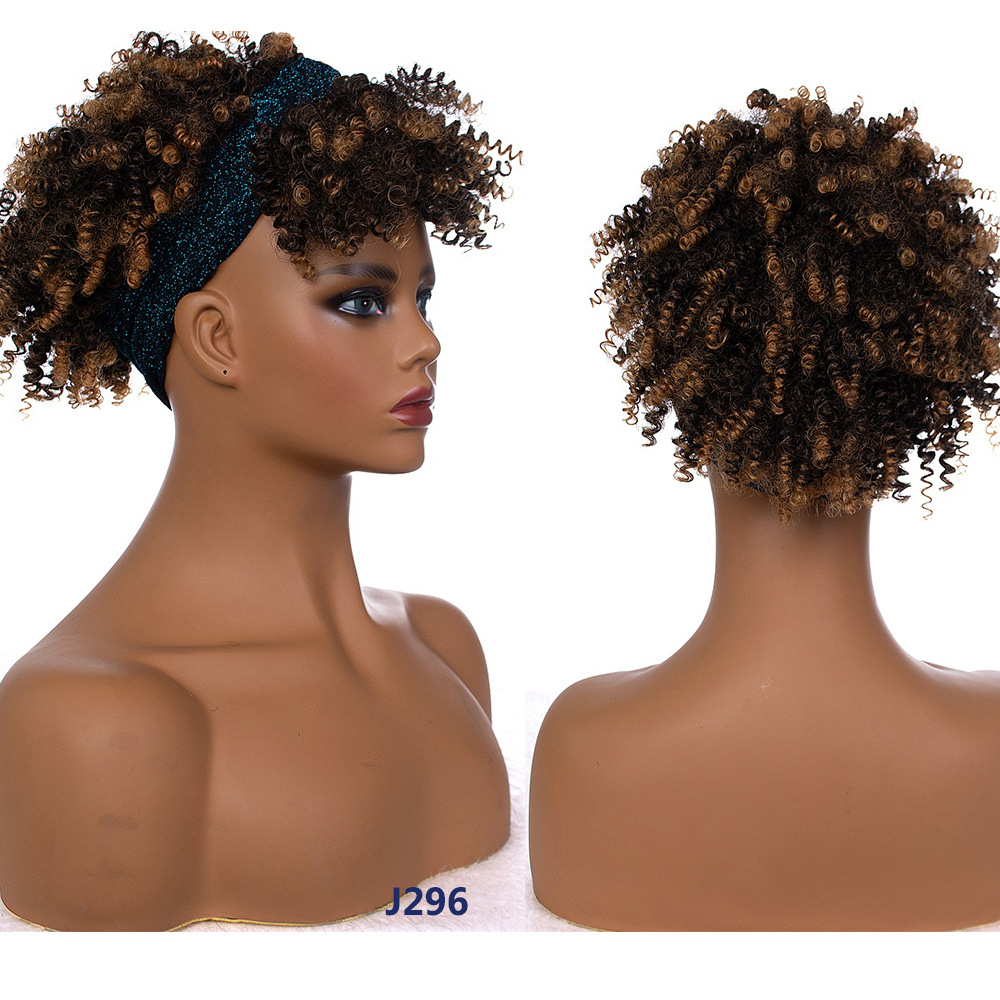 Wholesale Fashion Headbands Black Short Afro Wig Synthetic Braiding Wigs African Kinky Curly Box Wrap Puff Turban Hair