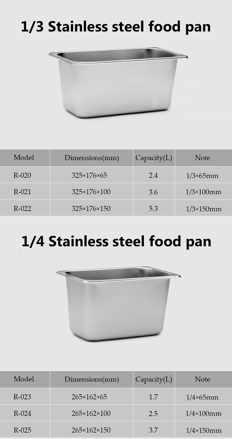 GRACE 304 Food Grade Square pots GN Pan Kitchen 1/9 1/6 1/4 1/3 Containers Lid 0.7mm Food pan Chafing Buffet Gastronorm Pan