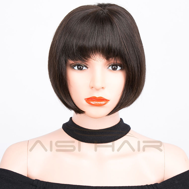 Aisi Hair Wholesale Natural Black Short Cute Bob Full Lace Wig 100% Brazilian Human Hair Wigs