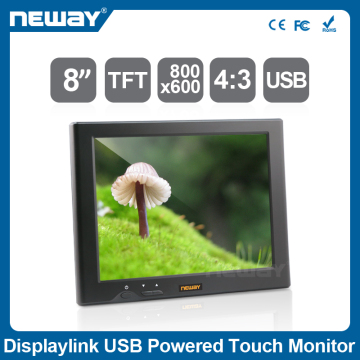 8" displaylink resistive touch USB powered LCD screen with Win dows OS