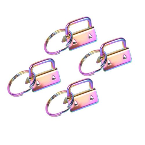 4Pcs Key Fob Hardware 25mm Rainbow Color Vacuum Plating keychain Split Ring For Wrist Wristlets Cotton Tail Clip Webbing Hardwar