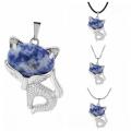 Sodalite Luck Fox Necklace for Women Men Healing Energy Crystal Amulet Animal Pendant Gemstone Jewelry Gifts