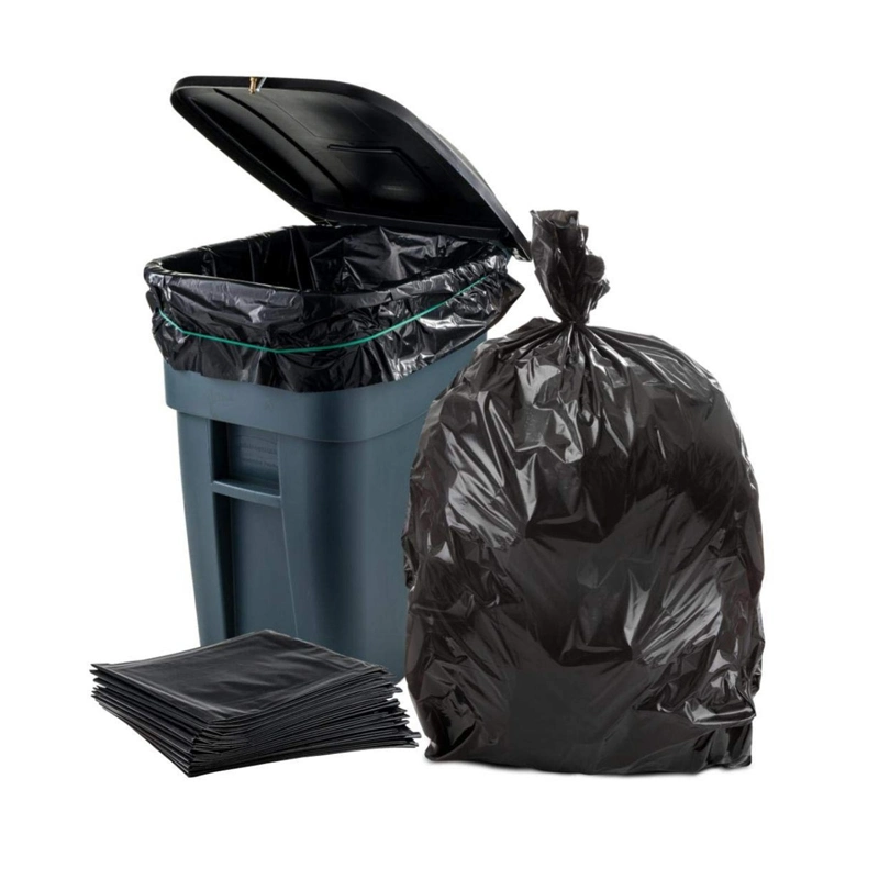 Heavy Bearing Large Flat Black Household Kitchen Bin Liner Garbage Bag Plastic Trash Drawstring Bags