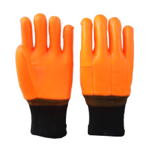 Hi-Vis أورانج PVC قفاز Sandy Finish Knt Wirst