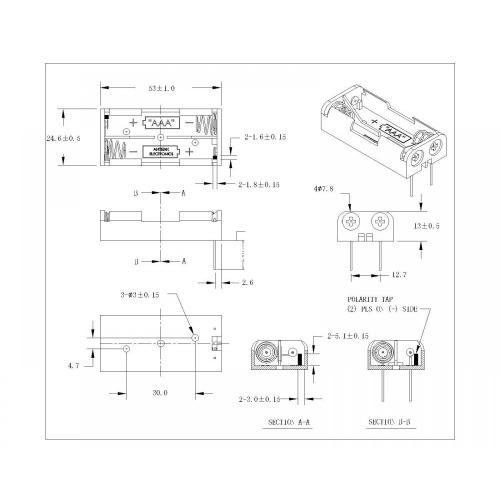 BBA-7-2-BP-468 Çift AAA Pil Tutucu Dip Tipi