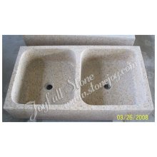 Two Vessel Travertine Kitchen Sink with 2 hole