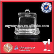 Machine made square glass butter dish with lid