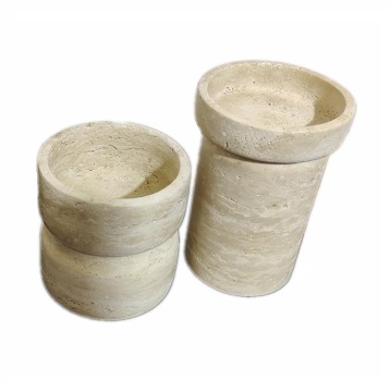 Antique Natural Beige Travertine Marble Stone Candle Jar Vessel Holder