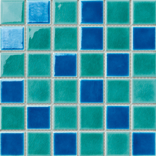 mosaïque de piscine en porcelaine verte et bleue