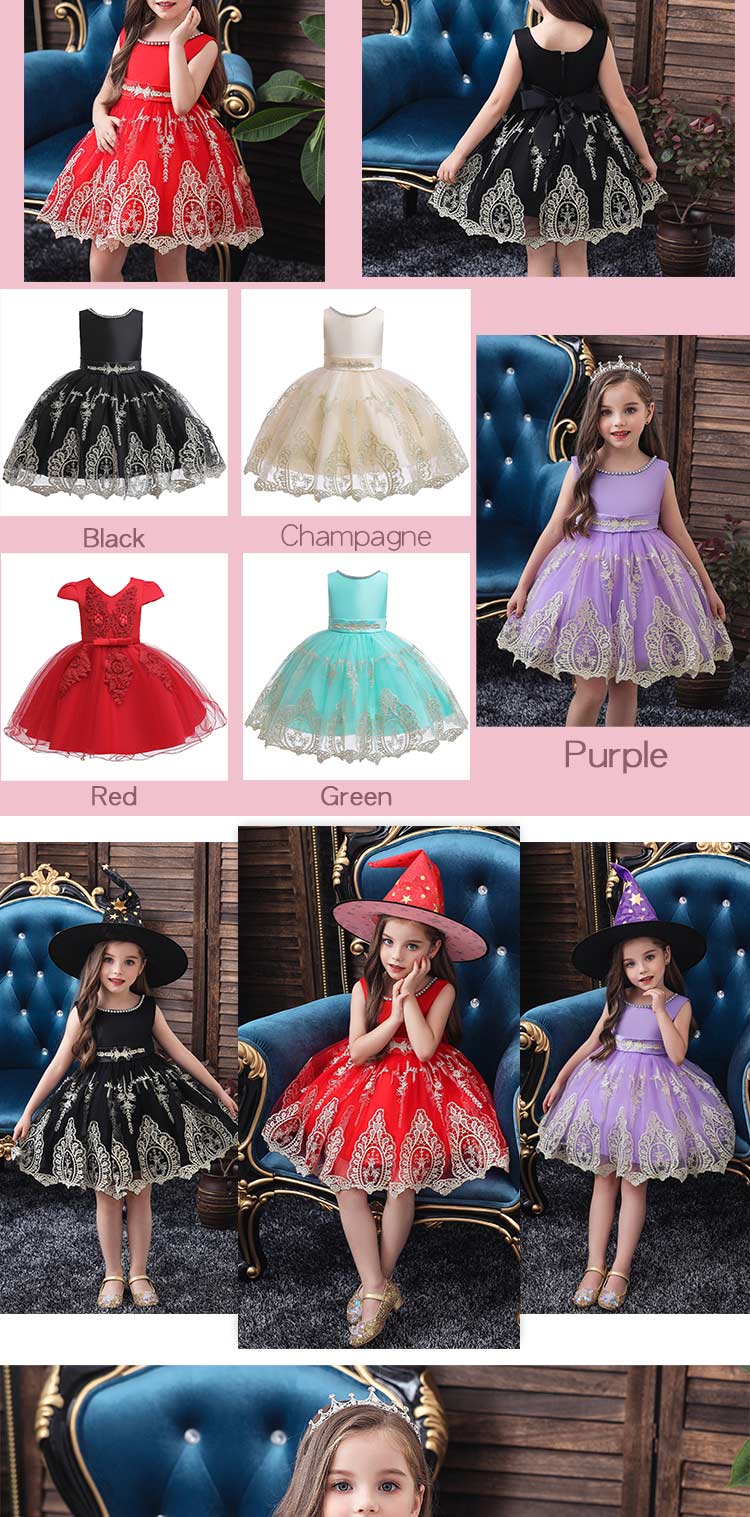 Girls Flower Vintage Floral Sleeveless Dress Kids Wedding Party Evening Formal Dresses Children Pageant Dance