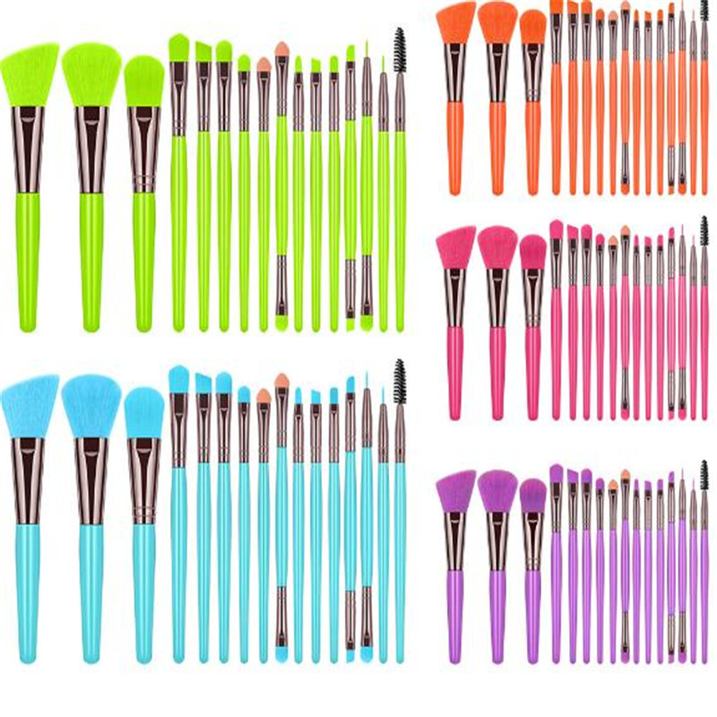 Wholesale 16 fluorescent color makeup brush set blush powder lip eyelash brush