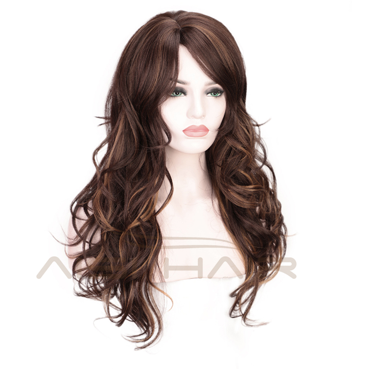 Body Wave Wig High Temperature Mixed Brown Long Synthetic Hair Wig For Black Women Cosplay Wigs