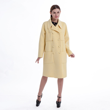 Yellow double-breasted cashmere blended overcoat