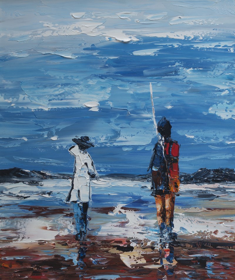 Kids on the Beach Abstract Oil Painting