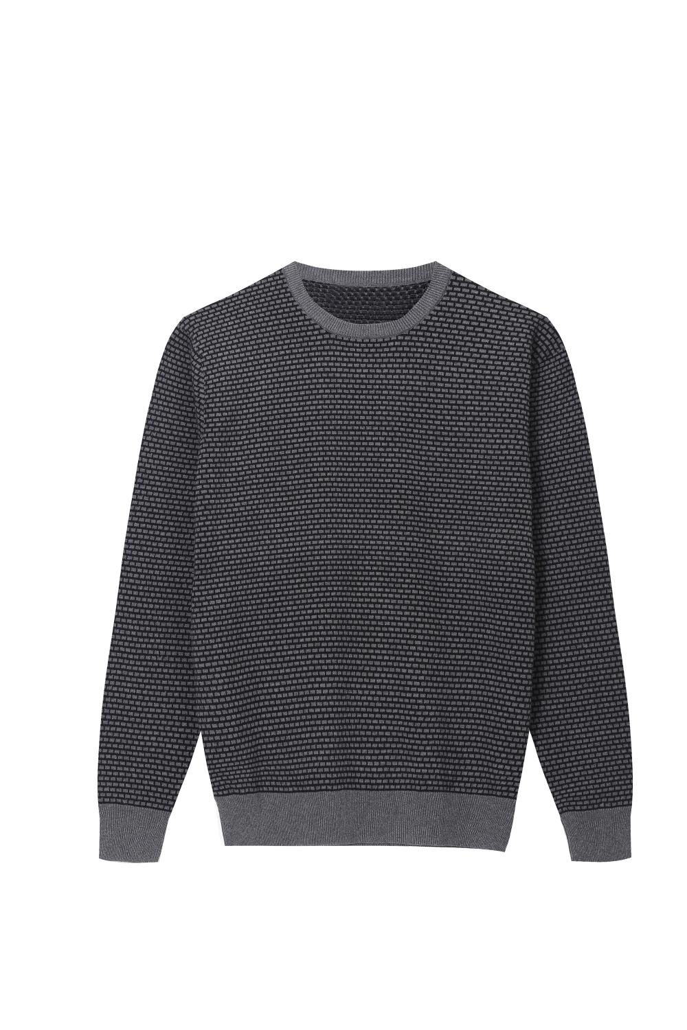 Men's Knitted Jacquard Rectangle Crew-Neck Pullover