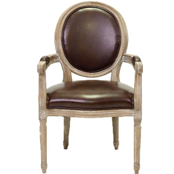 Retro Antique Oak Wood Leather Armchair