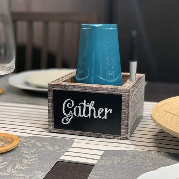 Rustic Wooden Cup Holder With Erasable Chalkboard