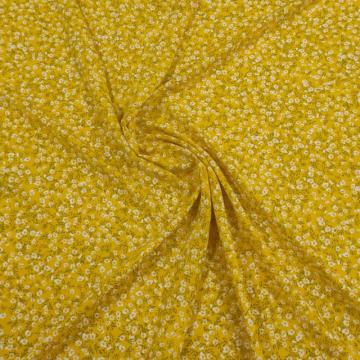 Tissu Viscose Rayonne Popeline Imprimé Fleuri Jaune