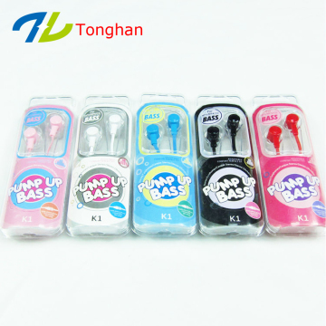 Plastic box package earphones in ear earplugs for promotion gift
