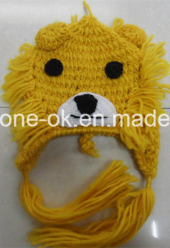 Hand Knitted Hats, Crochet Lion Hat, Animal Earflap Winter Hat