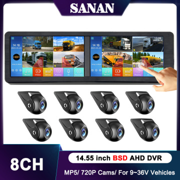 10.1 inç 8 Kanallı Araç Monitör Sistemi Desteği 2.5D Touch/BSD Algılama/MP5/Bluetooth/FM/Ses ve Işık Alarm Fonksiyonu