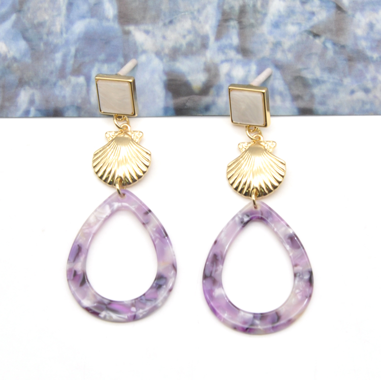 Mina Brand custom gold alloy metal shell shape with acetate disc drop earrings