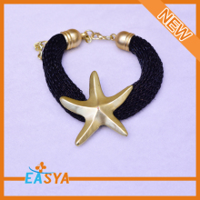 Black Rope Pentagram Charm Gold Star Bracelet