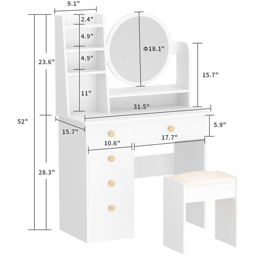 Vanity Set with Round Mirror Vanity Dressing Table