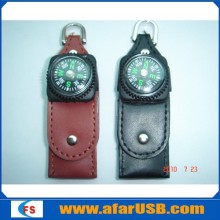 High Quality leather usb flash drive with Compass 8gb