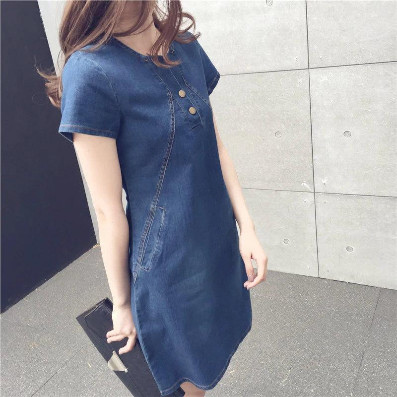 Summer Plus Size Short-Sleeved Casual MID-Length Denim Dress