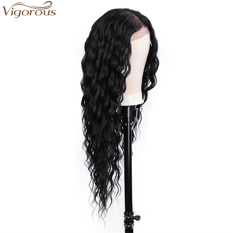 Vigorous Top Quality Lace Front Wigs Long Water Wavy Synthetic Wigs for Black Women Middle Part Black Wigs Heat Resistant Fiber