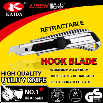 Hook blade retractable slider with screw lock Aluminium Alloy Cutter Knife