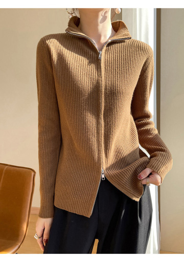 Half high collar simple solid color cardigan woman