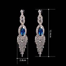 Pendientes de gota largos de la manera del Rhinestone azul