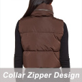 Brown Sleeveless Women's Puffer Jacket