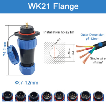 WK21 Waterproof Mount Wire Flange Connector