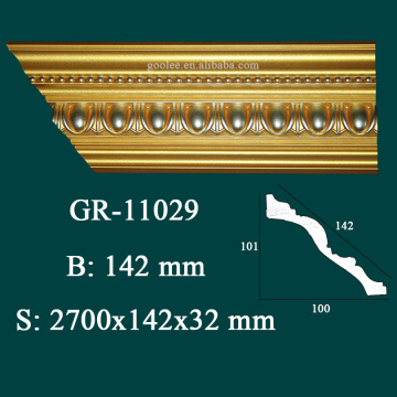 Polyurethane Material Interior Decorative Gold Color Crown Moulding