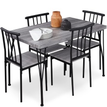 Pastoral Style 5-Piece Rectangular Dining Table and Chair Set: Wood and Metal Construction for Kitchen or Dining Room