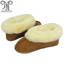 Ladies warm sheepskin fuzzy booties soft sole slippers