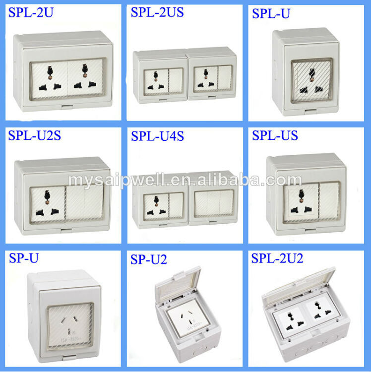 SAIP/SAIPWELL Household Appliance Two German Style Sockets Smart Home OEM 16A Waterproof Wall Socket Box