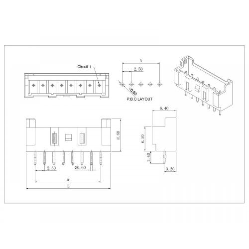 Seri Konektor Wafer 180 Derajat Pitch 2.50mm