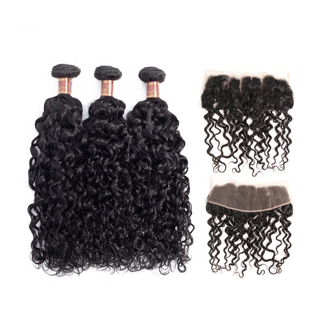 Brazilian Water Wave Human Hair Bundles Wholesale Virgin Remy Cuticle Aligned Raw Virgin Hair And Frontal