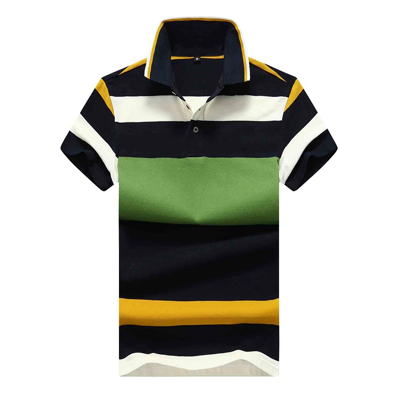 Customized Logo Mens Casual Striped Polo Shirt Cotton Polo T Shirts for Men