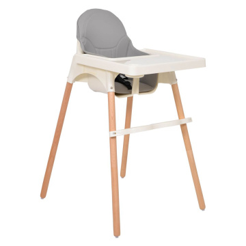 Chaise haute 2 en 1 pour bébé avec pieds en hêtre