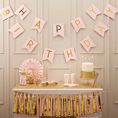 Birthday Banner Paper Bunting Garland Banners Happy Birthday Decor Baby Boy Girl Party Supplies Gold Pink Silver Party Supplies